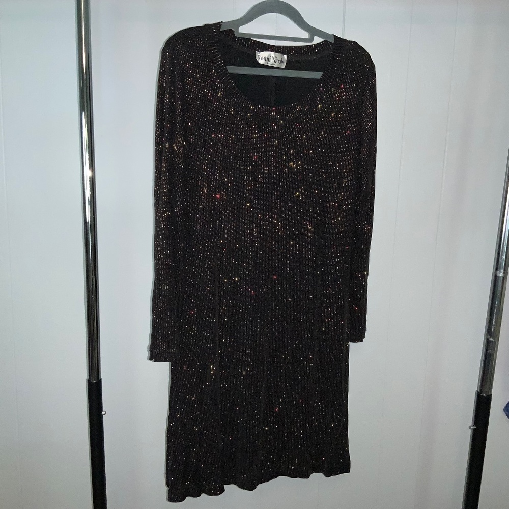 Ronni Nicole by Ouida black metallic sparkle dress Sz  L vintage 90s Y2K